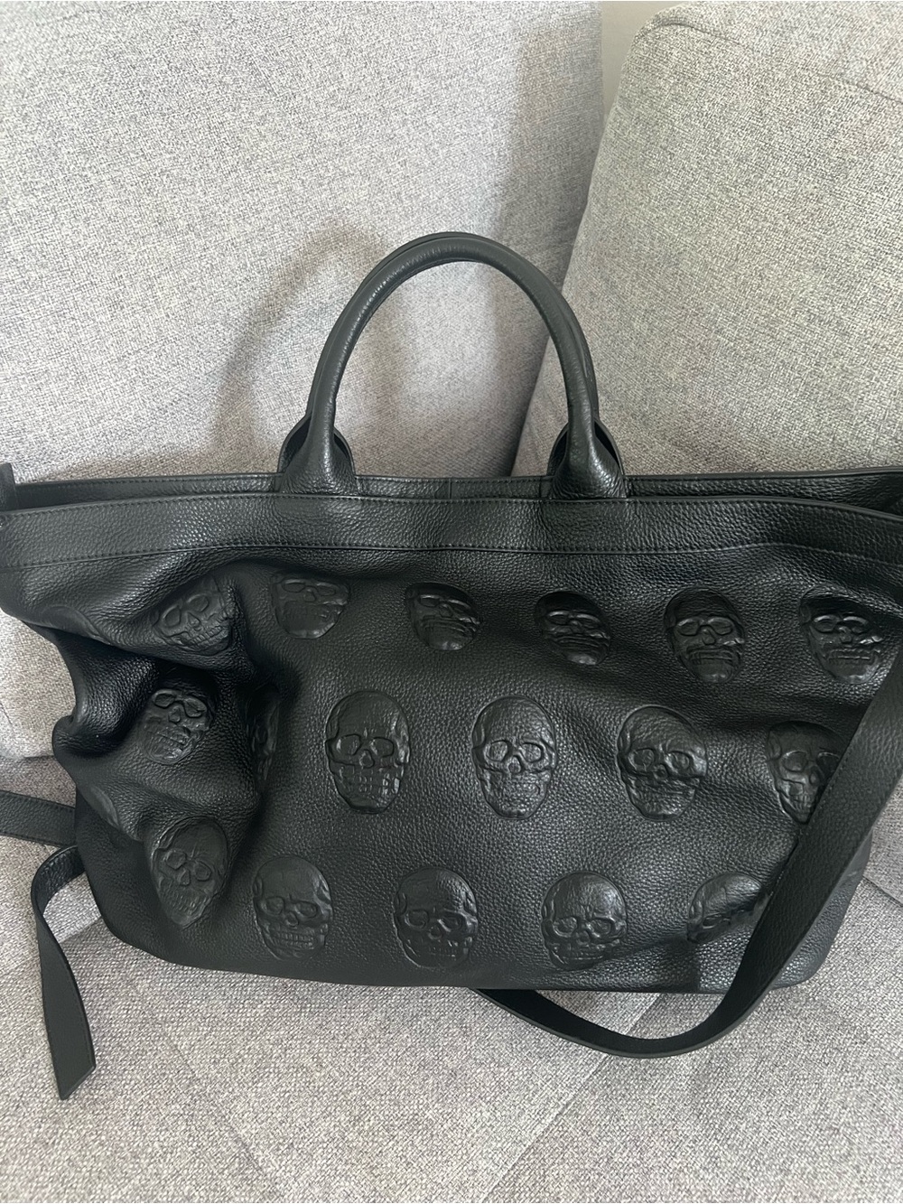 Black Embossed Skull Leather Duffel Bag